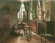 Harriet Backer Interior med figurer painting